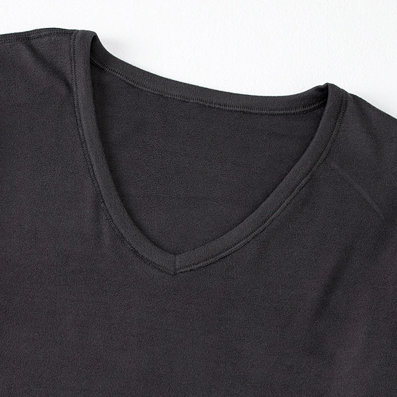 2-piece Autumn And Winter Men's Small V-neck Solid Color Warm Underwear Set Comfortable Large Bottom Shirt Versatile Sleepwear