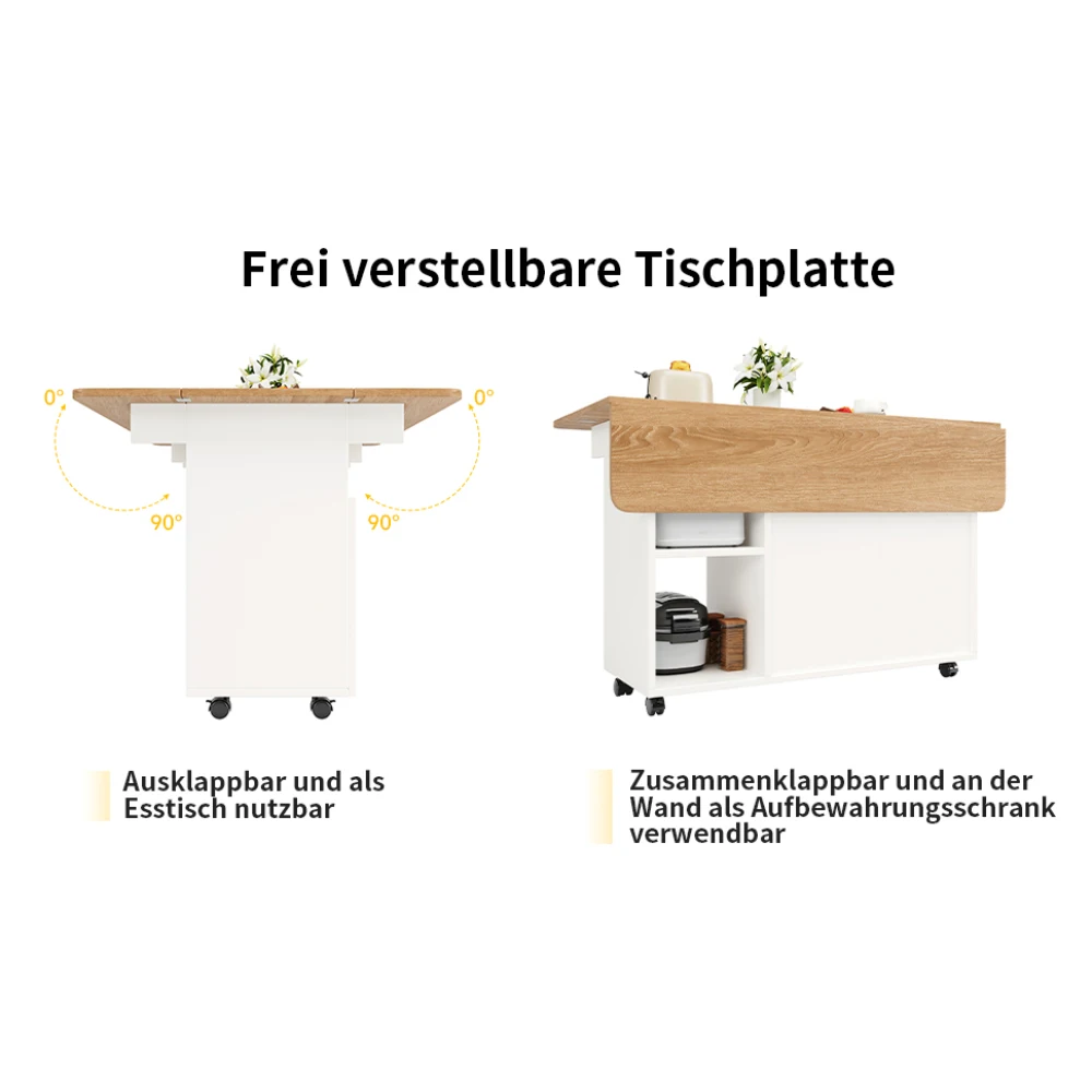 Moderner abnehmbarer Servierwagen für Kücheninsel, Esszimmerwagen mit Holzgitter, multifunktionaler Esstisch mit Stauraum – Detail 27