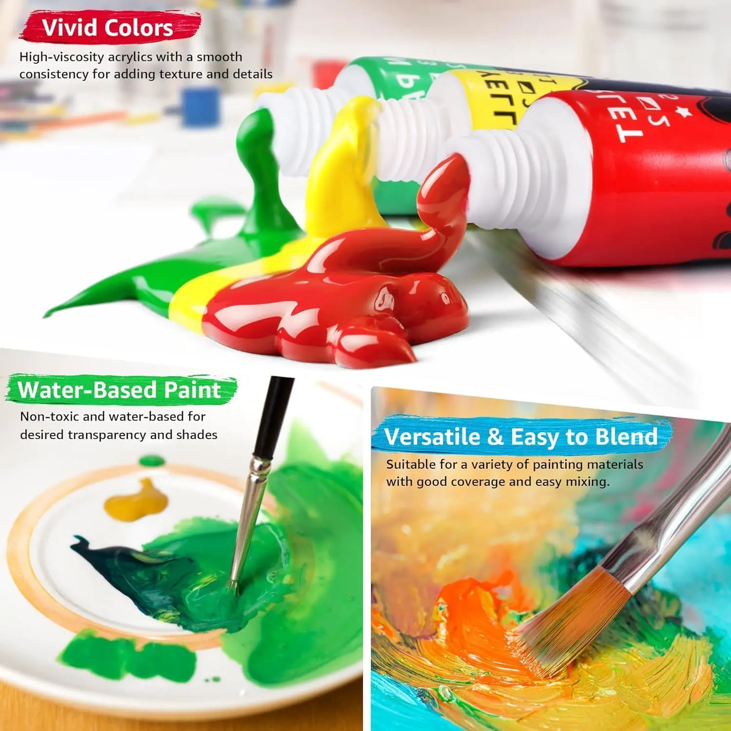 Acrylic Glass Paint Set with 6 Brushes, 1 Palette, 12/24 Colors 12ml,Stain Glass Paints for Wine Glass, Waterproof Acrylic Paint 6