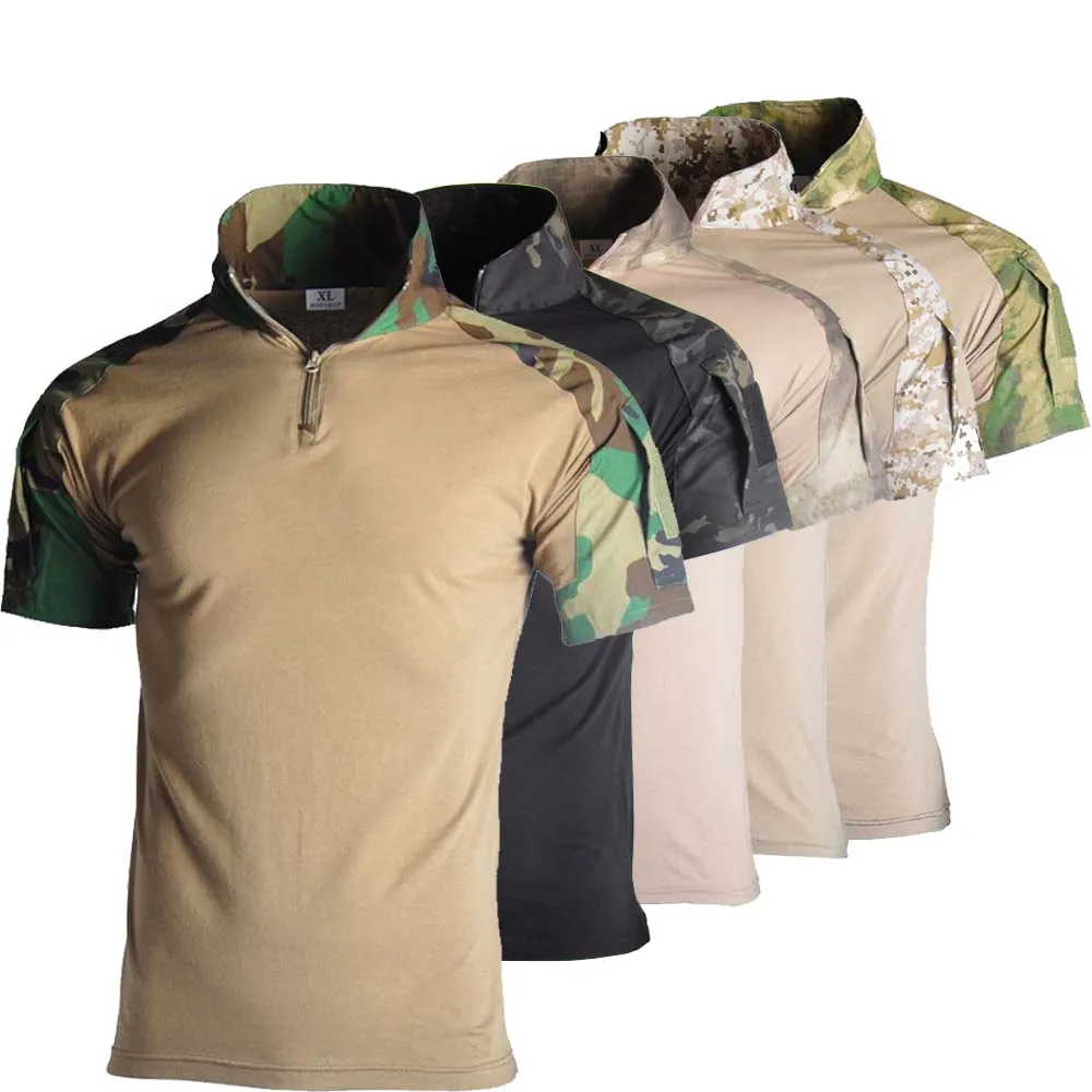 T-shirt Camouflage Militaire Homme – Manches Courtes, Coton/polyester – Pour Paintball, Camping