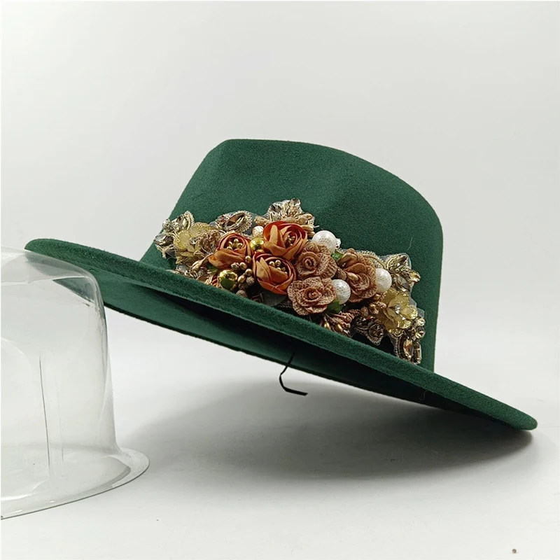Gestickte Blume Hochzeit Fedora Hut für Frauen breite Krempe Jazz Cap Herbst Winter Kirche Bowler neue Kappe Chapeau Femme – Detail 18