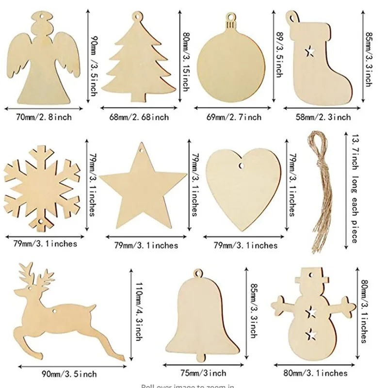 Christmas Decorations 10pcs Wooden Tree Embellishments
