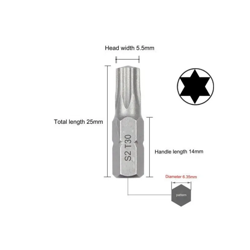 1 인치 T6 T7 T8 T9 T10 T15 Torx 스크루 드라이버 비트 세트 S2 강철 1/4 인치 6.35mm 육각 섕크 전동 공구 용 전기 스크루 드라이버 비트
