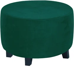 Luxurious Velvet Plush Round Ottoman Slipcover and Protector - M (Dark Green)