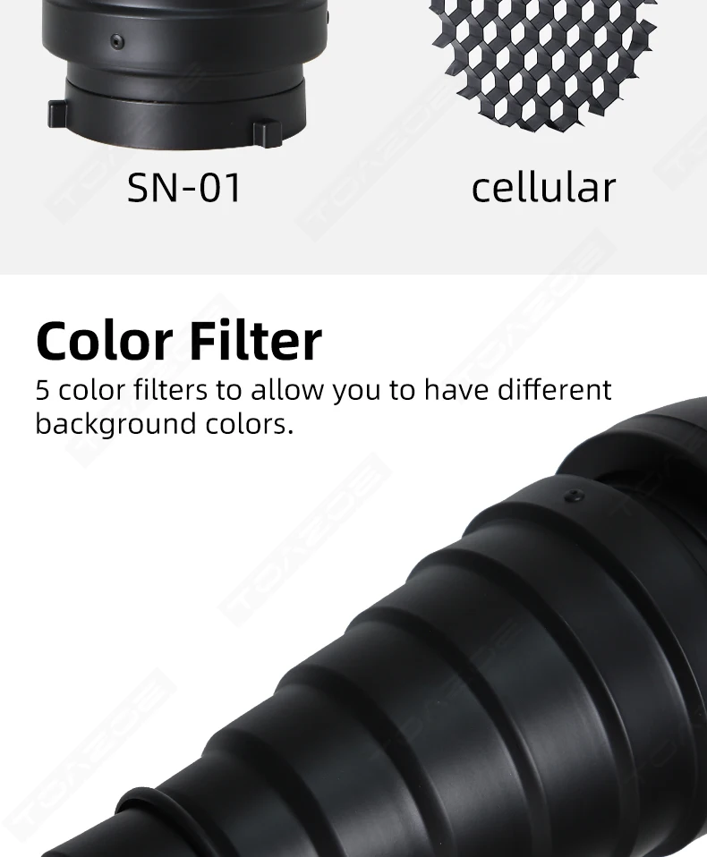Description Picture 4 of itemMetal Conical Snoot with Honeycomb Grid 5pcs Color Filter Kit for Bowens Mount Studio Strobe Monolight Photography Flash
