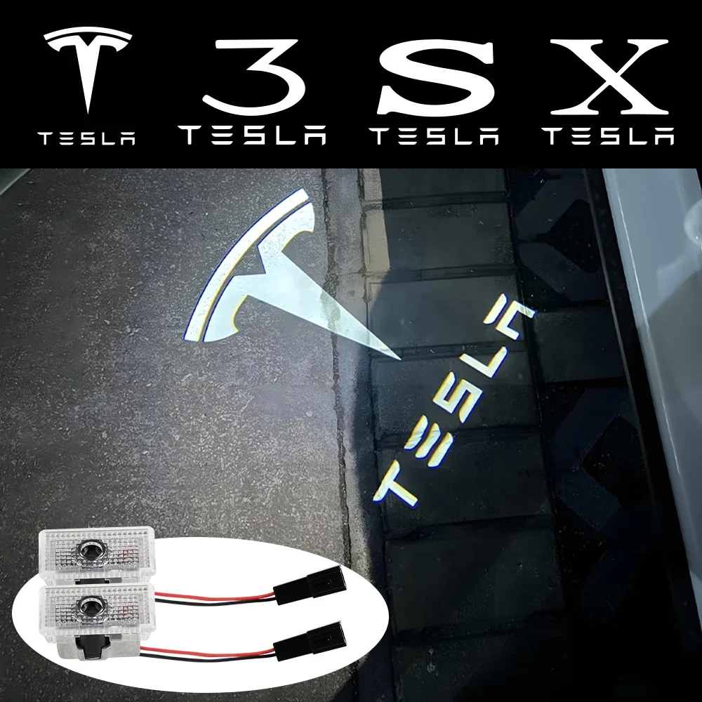 Car Door Projector Lamps 2/4Pcs HD Welcome Shadow Lights For Tesla Model 3 Y X-Model S 2015- car door projector lamps