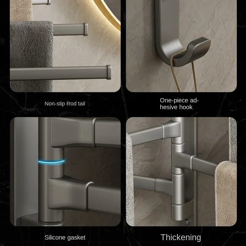 Gun gray multifunctional swivel towel bar toilet no punch hole rotatable rotatable towel holder folding rail