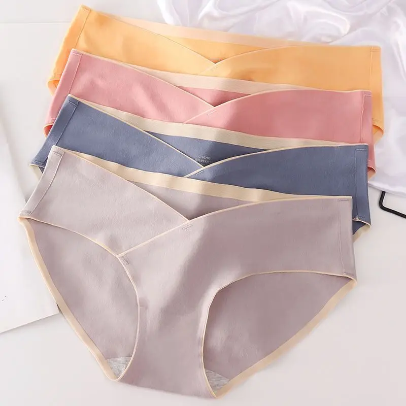 4pcs Cotton Maternity Panties High Waist Pregnant Panties Adjustable Belly Support Briefs for Pregnant Women Solid Color Panties