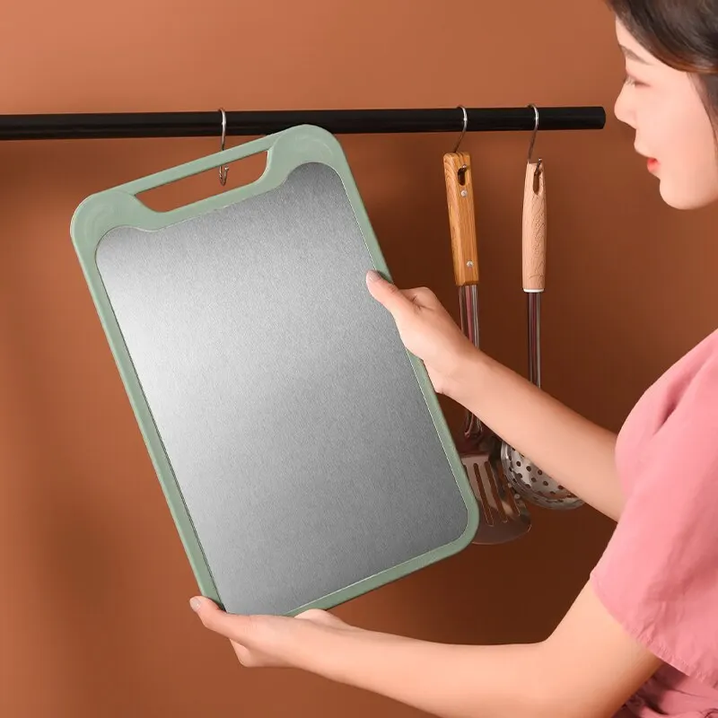 Cutting Board 1pc Two Sides Of Stainless Steel and Plastic Dual-purpose Multifunctional Cut Vegetables and Meat Chopping Board