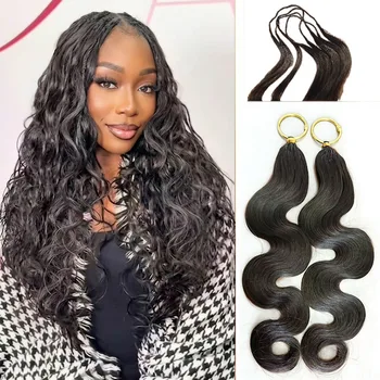 Miracle Knots Crochet Human Hair Extensions for Braiding Feathered Human Crochet Hair Body Wave Boho Braids 100% Raw human hair 1