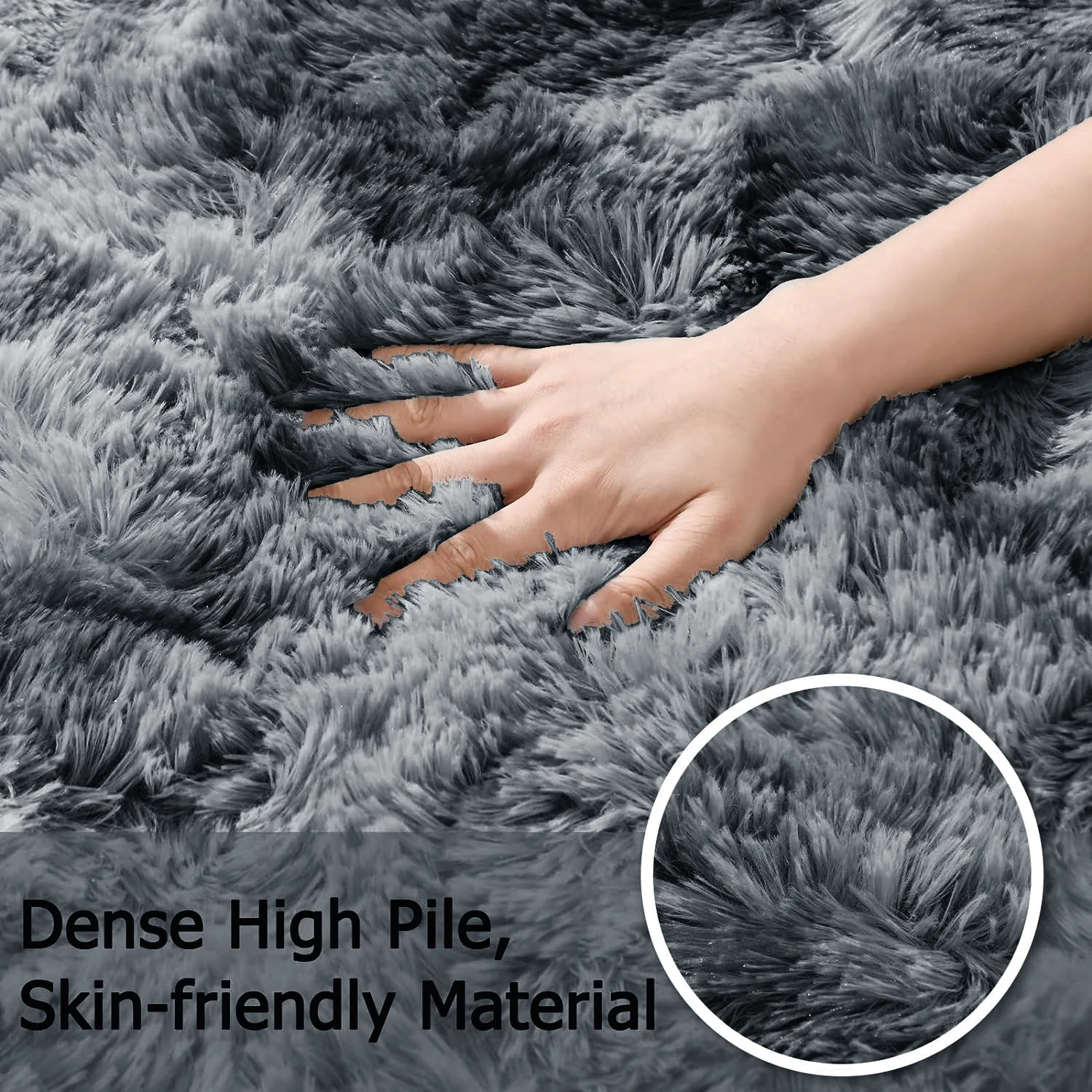 Tie Dyed Dark Gray Carpet Shaggy Rug view 3
