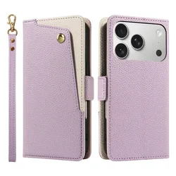 Premium Flip Leather Wallet Phone Case with Card Holder, Hand Strap & Mirror - iPhone 14 (Purple)