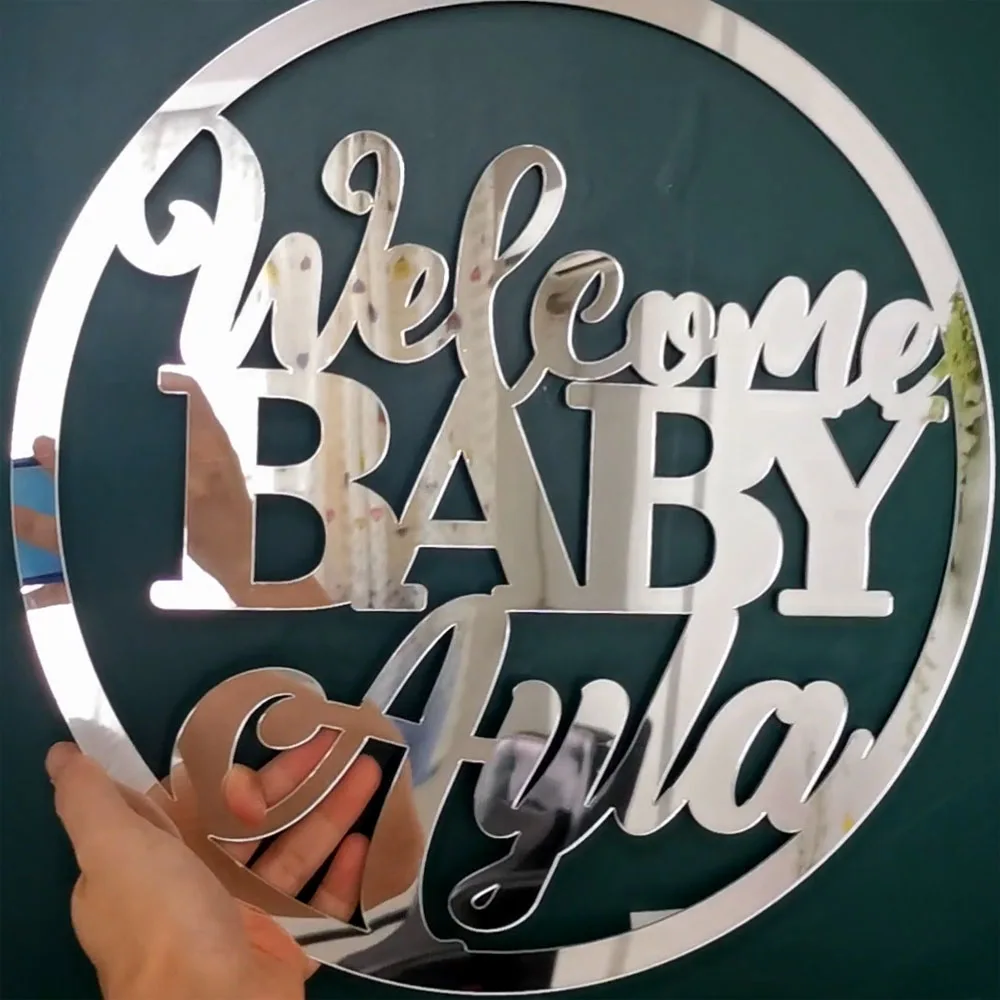 Acrylic Welcome Baby Sign Babyshower Sign Circle Shape Wall Unique Party Gift Decoration Birthday Party Baptism acrylic party decorations