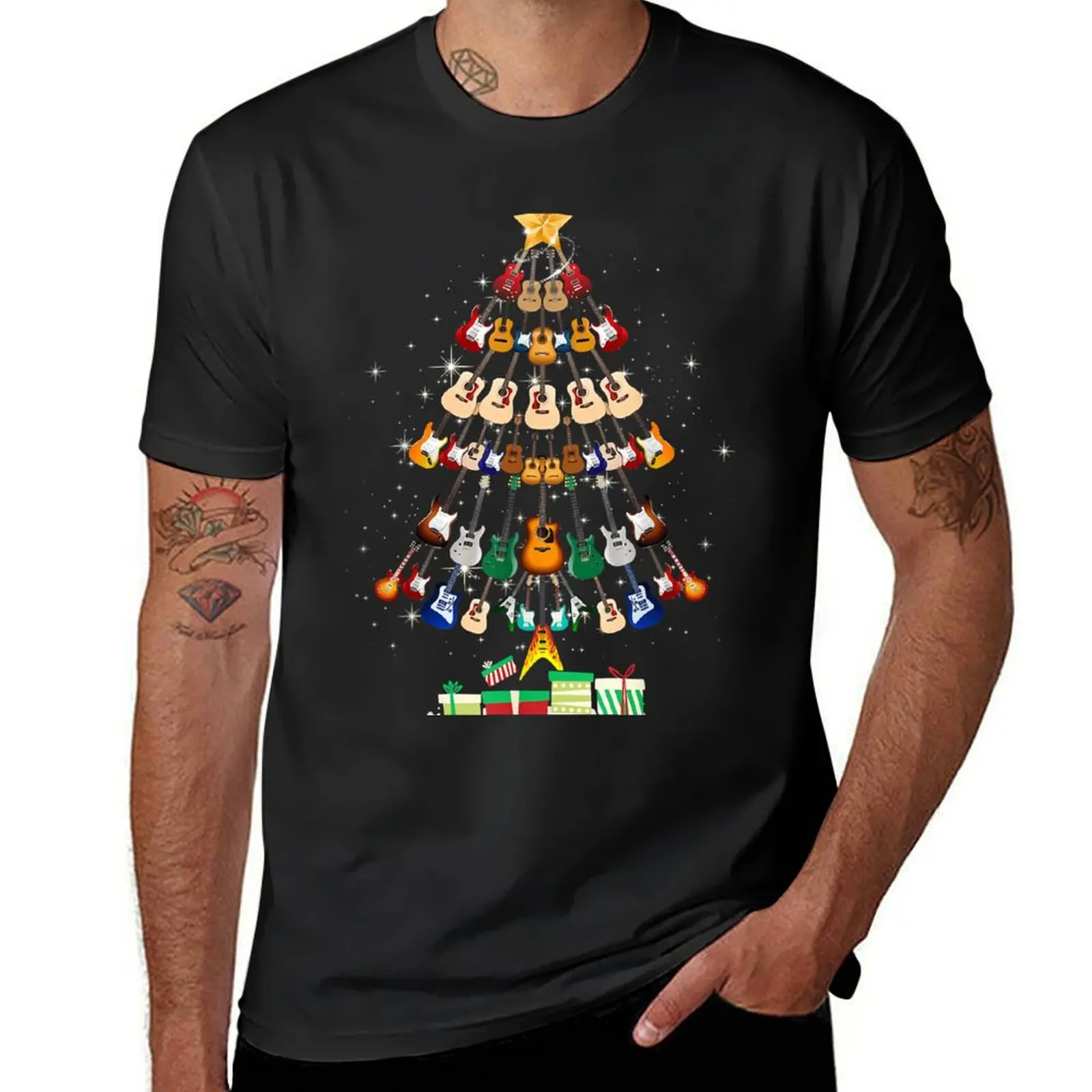 

Christmas Guitar Tree Shirt Funny Merry Xmas Gifts T-Shirt quick drying aesthetic clothes Aesthetic clothing t shirts for men