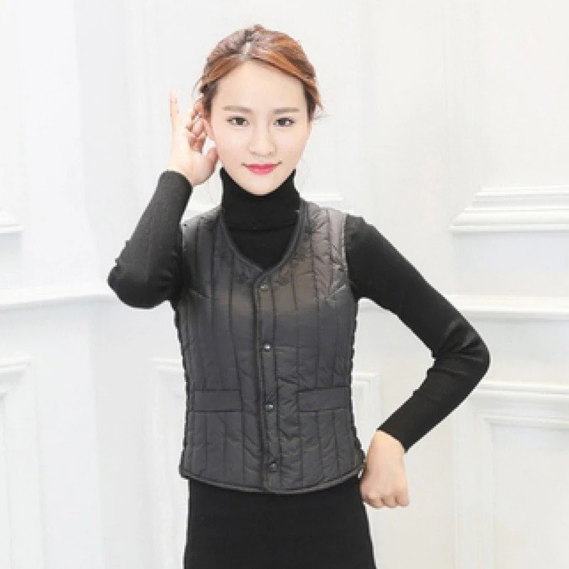 Women Sleeveless Jacket Elderly Female Cotton Padded Waistcoat Winter Warm Puffer Jacket Outwear Slim Fit Vest Coat