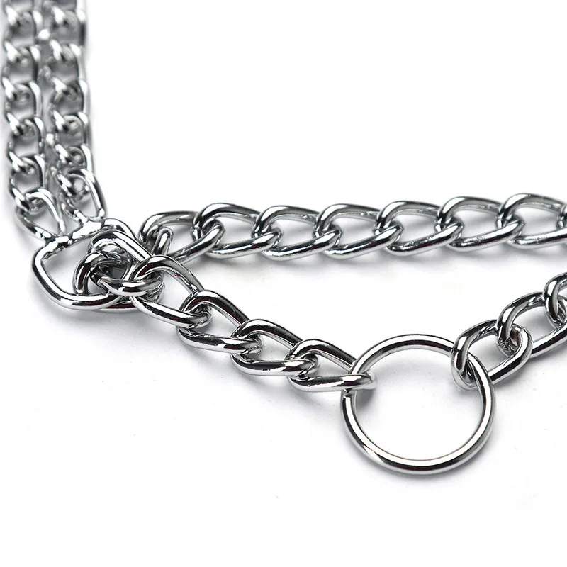 Dog Collar Metal Adjustable Double Row Telescopic Chain Triple Ring Explosion-Proof Punch 35-70cm Dog Training Supplies