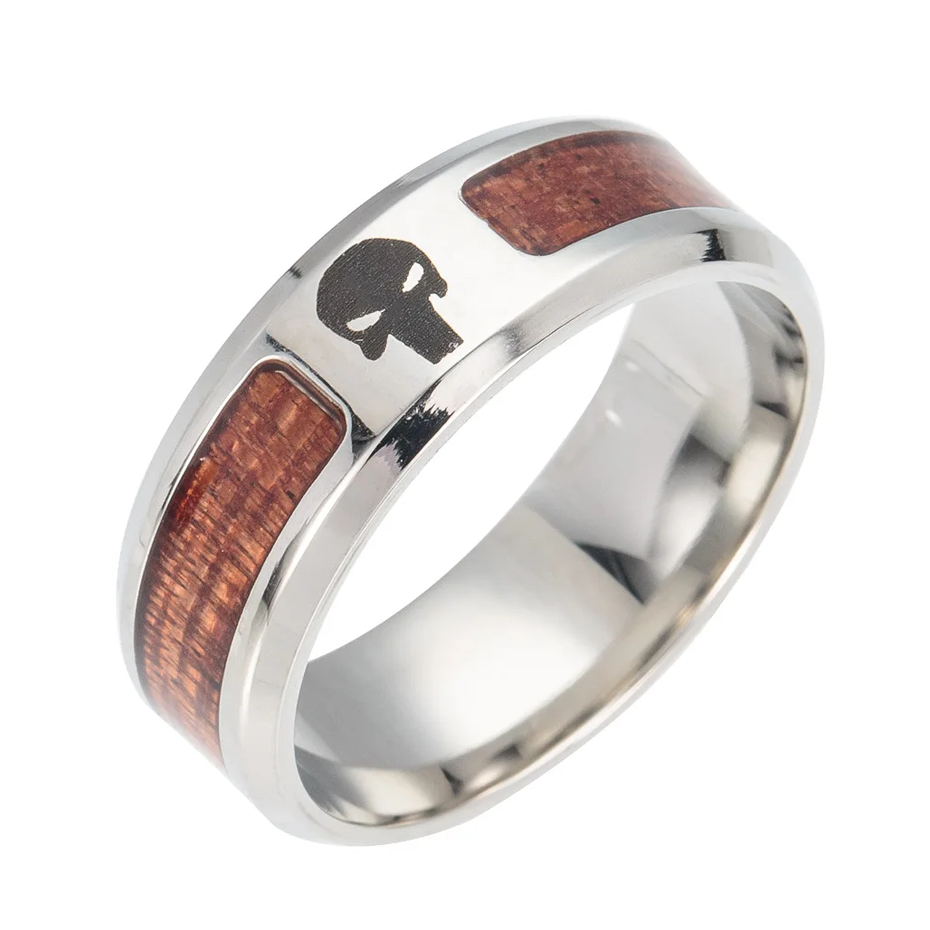 Stainless Steel Jewelry Inlaid Acacia Half Circle Life Tree Ring 4