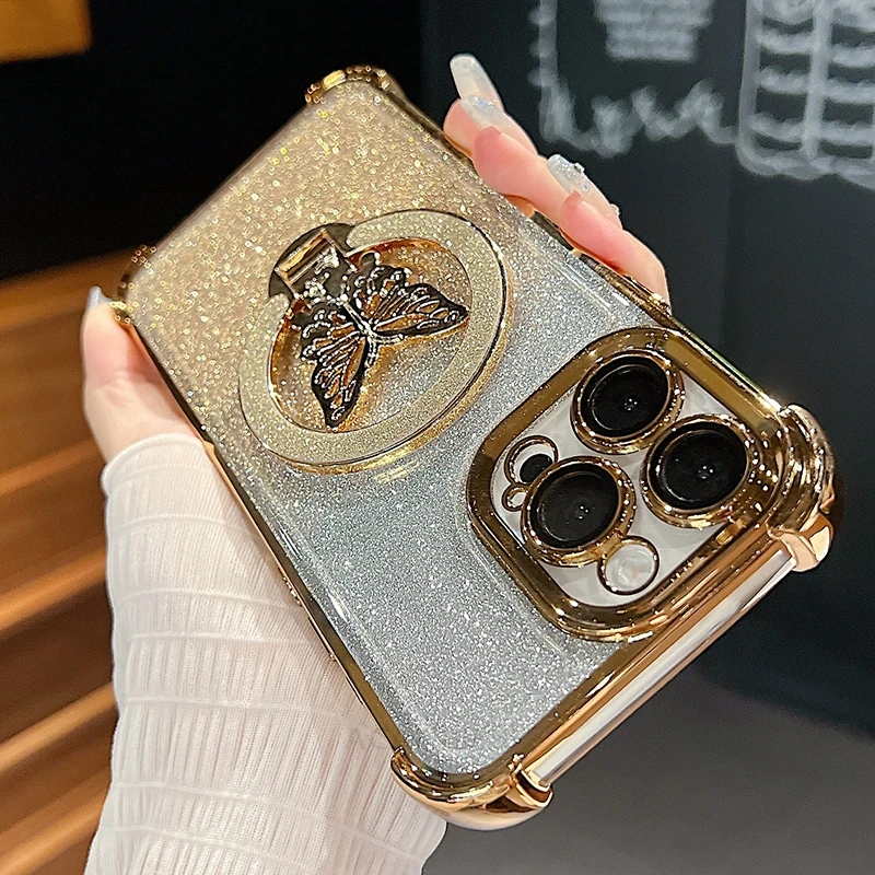 Butterfly Holder Silicone Stand Case with Metallic Plating