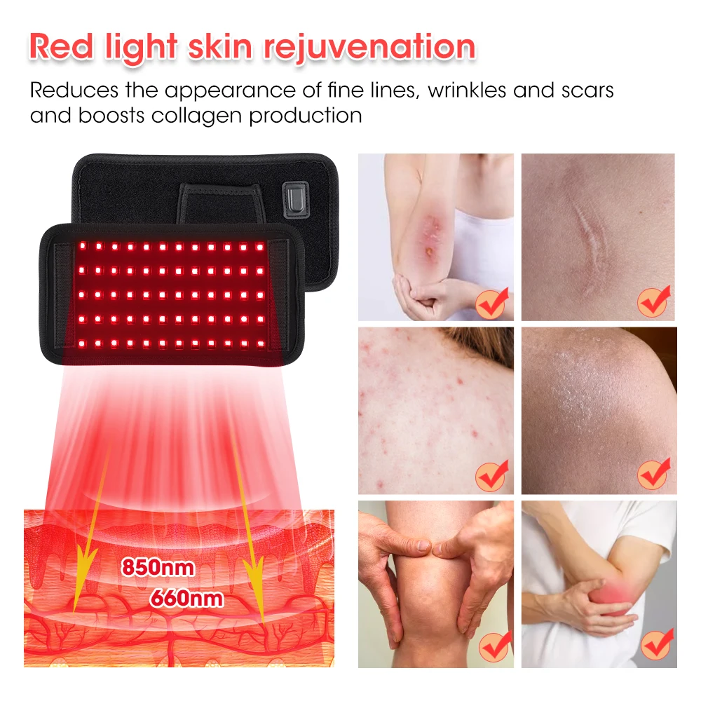 660nm 850nm LED Infrared Light Therapy Belt Red Light Therapy Pad Lumbar Waist Massage Belt For Muscle Relax Knee Joint Relief