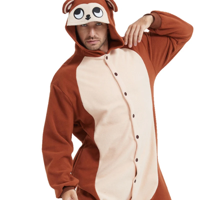 Monkey adult Unisex Animal Costume Role Play Game Costume Jumpsuit Halloween Christmas Party Cartoon Pajamas with Hood