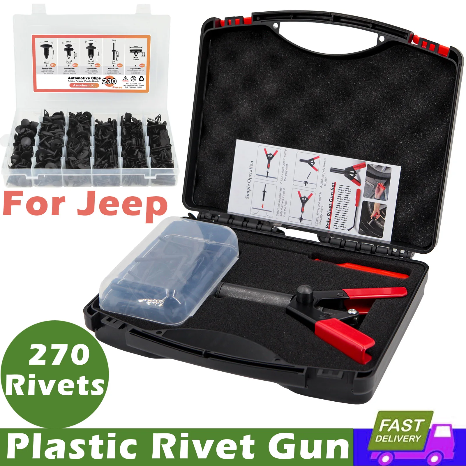 Plastic Rivet Gun Set 46 Pcs Plastic Rivet Gun Kit - 4 Sizes Nylon ...