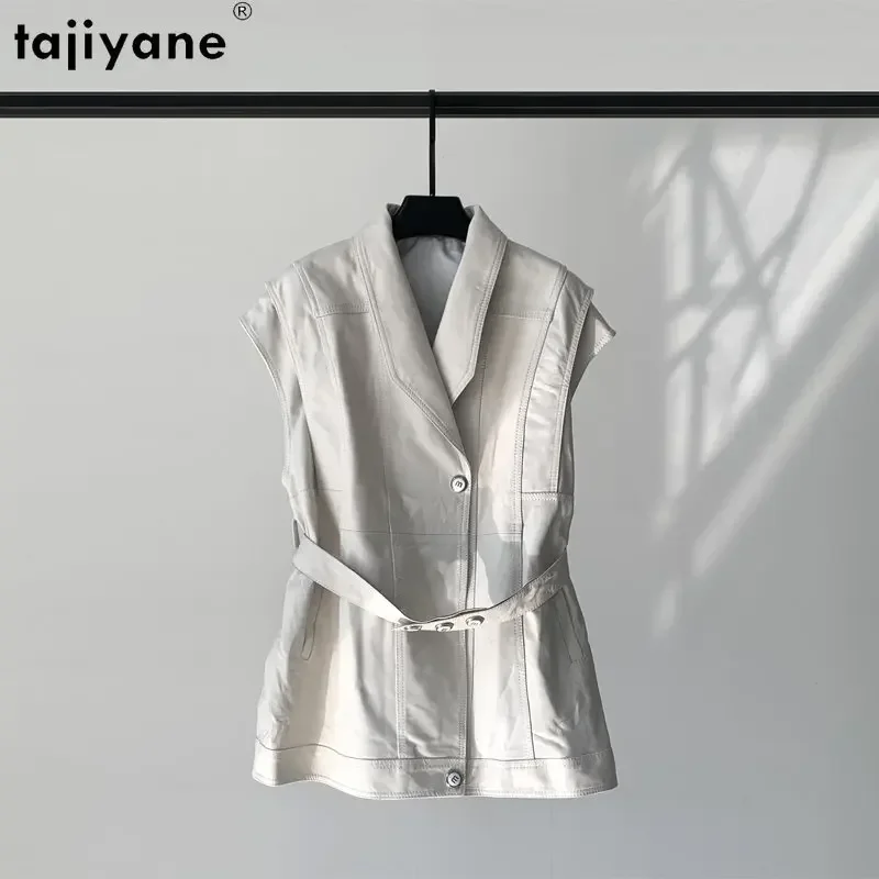 

Tajiyane Genuine Sheepskin Leather Jackets Women Casual Sleeveless Jacket Leather Vest for Women Leather Coat Waistcoat Lace-up