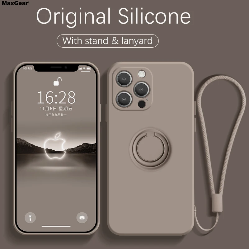 Enhanced Liquid Silicone Phone Case with Ring Holder and Magnetic Bracket Cover