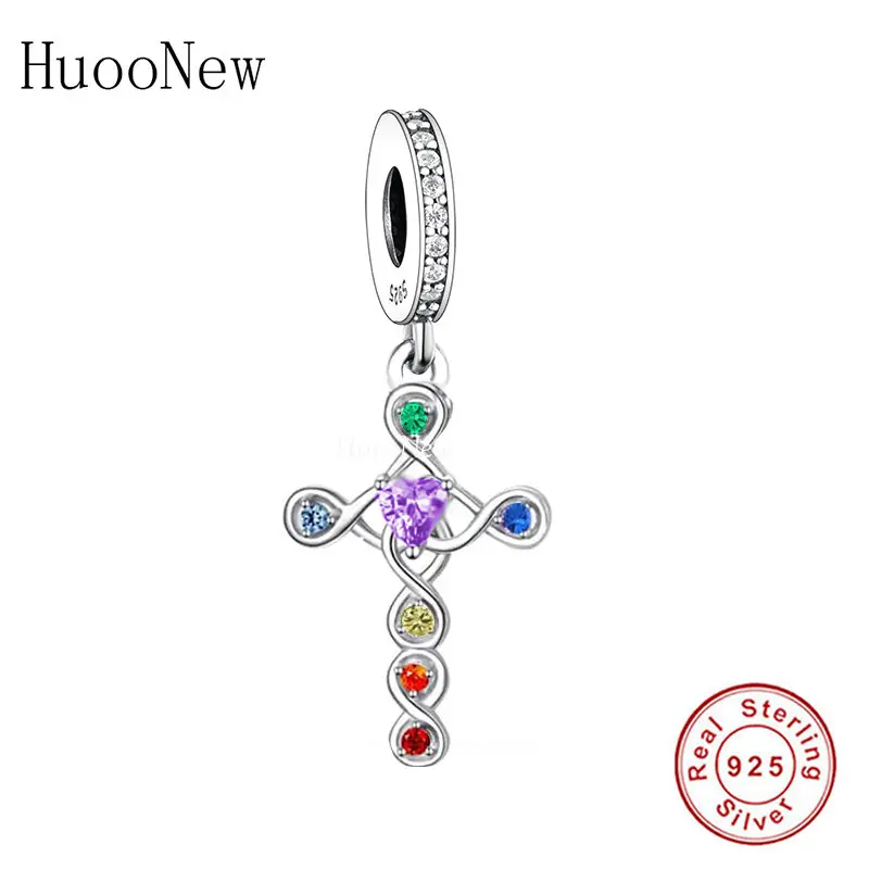 

Fit Original Pan Charms Bracelet 925 Sterling Silver Crucifix Cross Seven Color Chakra Yoga Bead For Making Women Berloque New