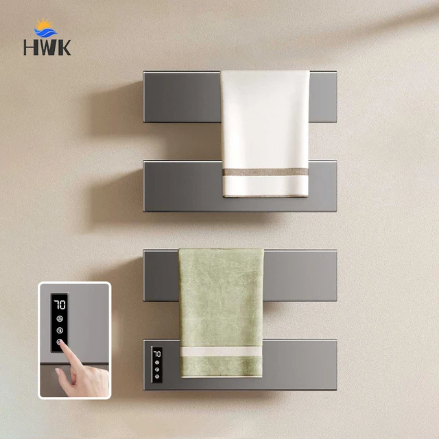 ใหม่ห้องน้ําชั้นวางผ้าขนหนูไฟฟ้า 220V ผ้าเช็ดตัวอุ่นอุณหภูมิควบคุม Timing ไฟฟ้าอุ่นผ้าเช็ดตัวซ่อน/สัมผัสสาย 1