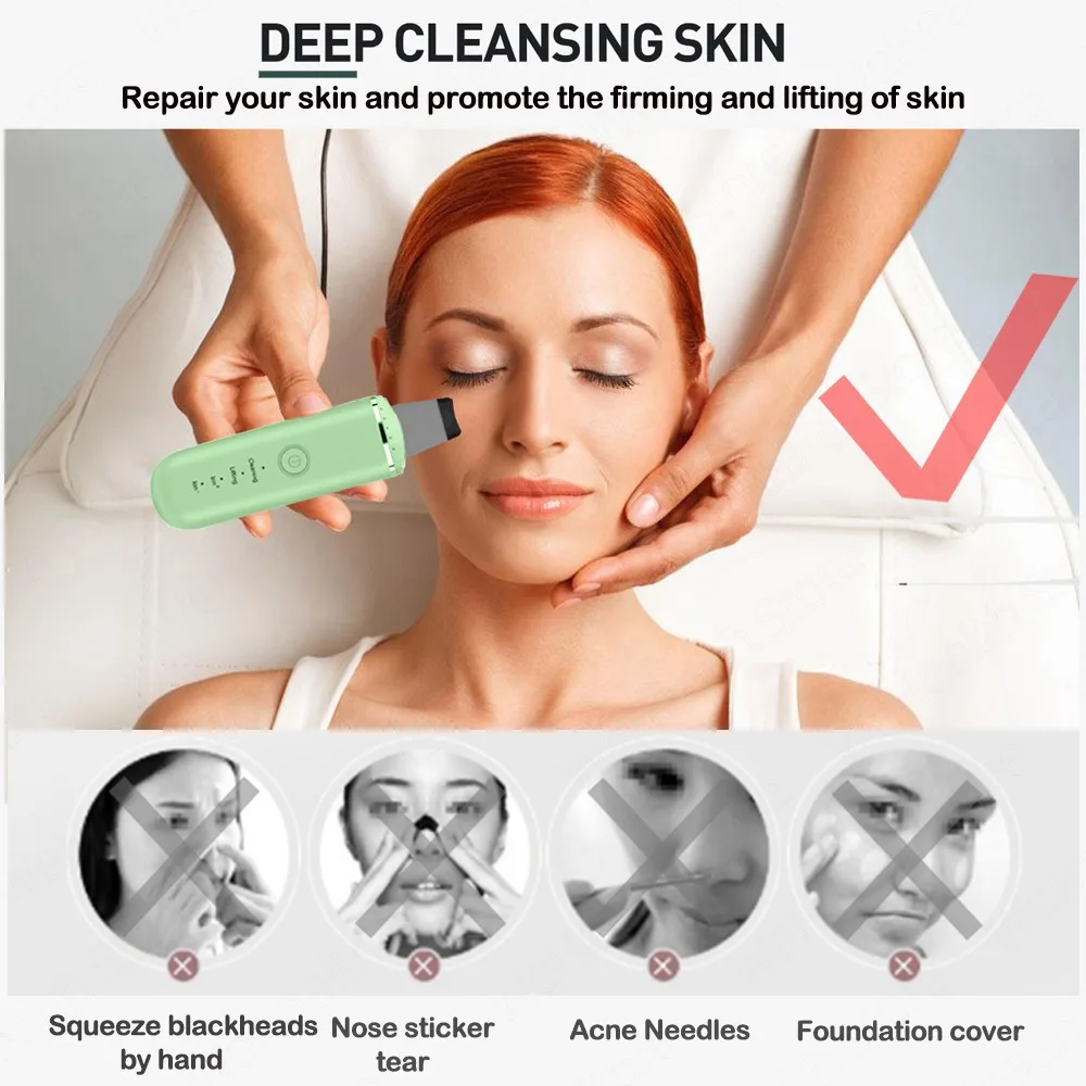 Facial Cleansing Ultrasonic Scrubber Blackhead Remover Face Cleaning Ultrasonic Cavitation Peeling Shovel Beauty Skin Face Care
