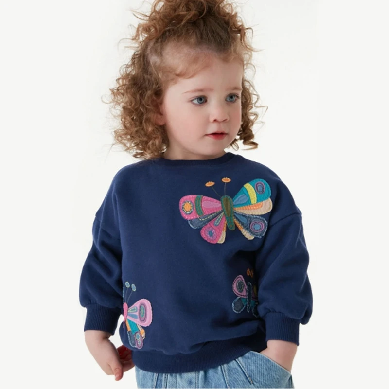 

Girls and boys cartoon embroidered hoodie cute children long sleeved round neck top kids for 2-8 years 2024