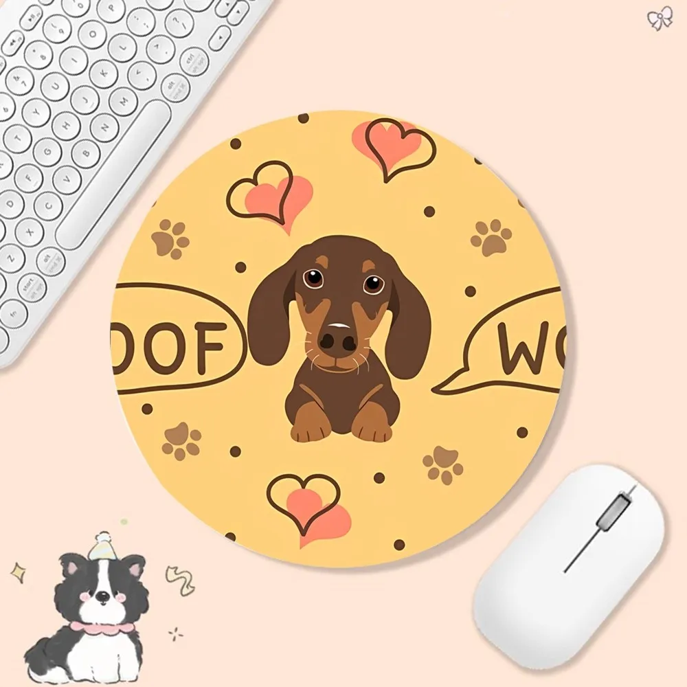 Dachshund Dog Animation Round Desktop Desk Mat Kawaii Gaming Accessories Students Writing Pad Mouse Pad Padmouse Desk Play Mats 2