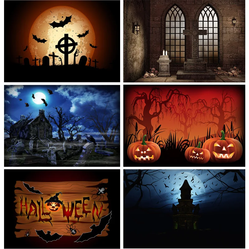 

SHUOZHIKE Halloween Backdrop Pumpkin Lantern Castle Forest Tombstone Baby Photography Background For Photo Studio Props NG-09