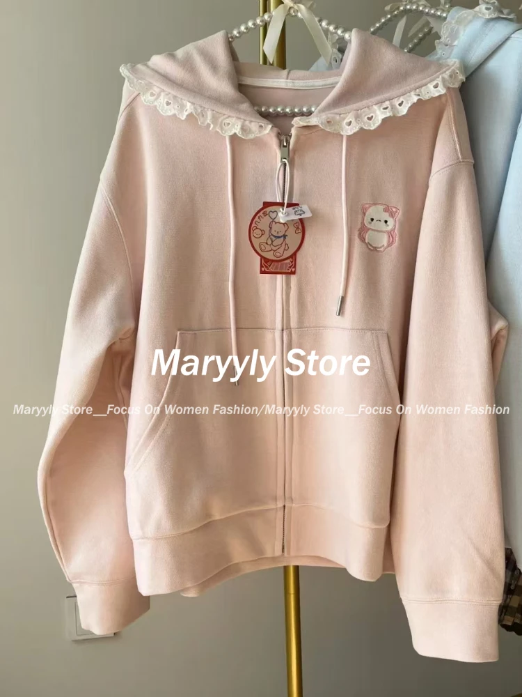 Autumn Japanese Sweet Cute Loose Hoodie Women Kawaii Design Lace