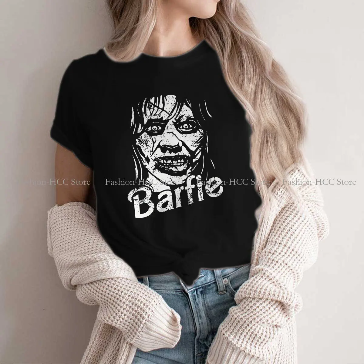 

Футболка Barfie The Exorcist в стиле хип-хоп из полиэстера, топы в стиле экзорциста, повседневная женская футболка с коротким рукавом