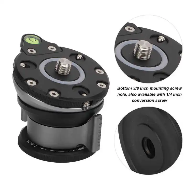 Camera Leveler Tripod Leveling Base Hemispherical Base Panorama Head with Bubble Level for Nikon/Sony/SLR Cameras