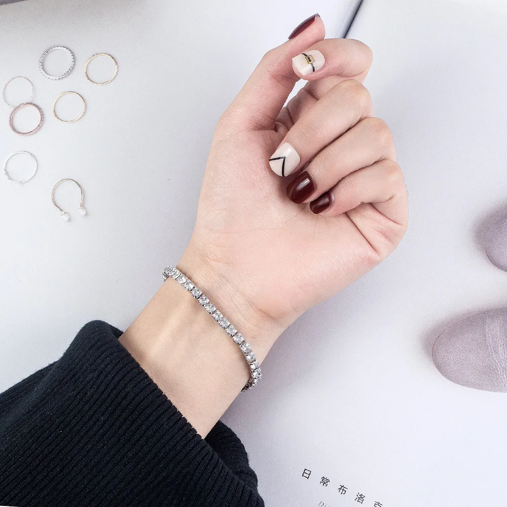 Elegant Silver Zircon Chain Bracelet