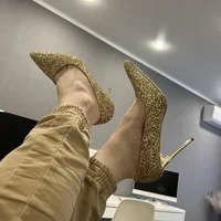 Women 7cm 9.5cm High Heels Pumps Wedding Bridal Scarpins Sparkly Mid Heels Lady Party Sequins Glitter Evening Gold Silver Shoes - Image 2