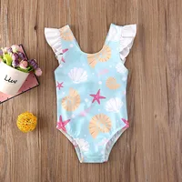 Newborn Baby Kid Girls Swimsuit Bow Ruffles Shell Starfish Print Swimwear For Girls Summer Baby Girl Bathing Suit 2