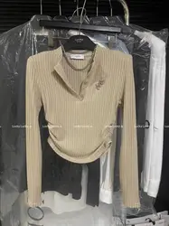Wholesale Hot Sweet T Shirts Spring Autumn Long Sleeve Crop Short Tops Side Folds High Strecth Tight Slim Sexy Solid Women Top