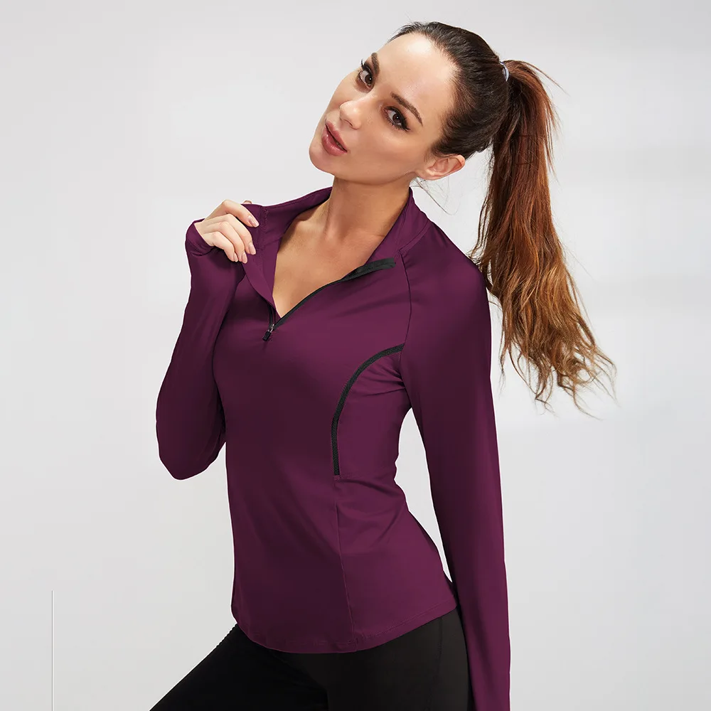 Fall/Winter Women's Sports Long Sleeve TopsFitnessRunningYoga WearHigh Stretch BodysuitsQuick Dry Stand-Up Collar Sweatshirts