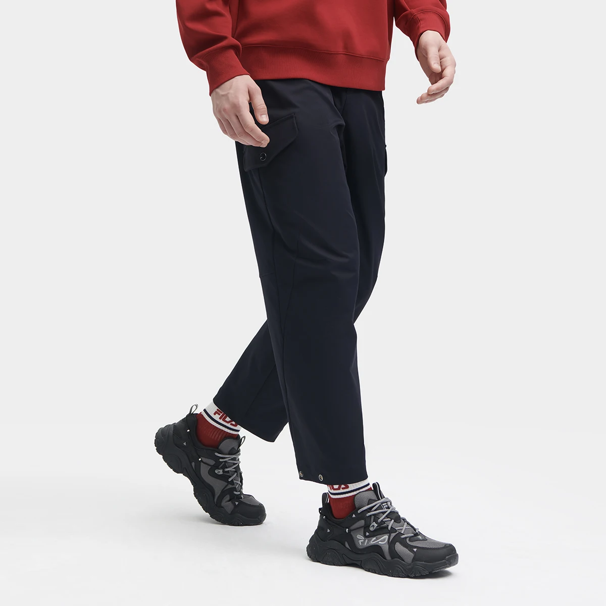 FILA 캐주얼 팬츠 남성용 레전드 블루 모더레이트 스트레이트 핏 팬츠 F11M349801F-NV