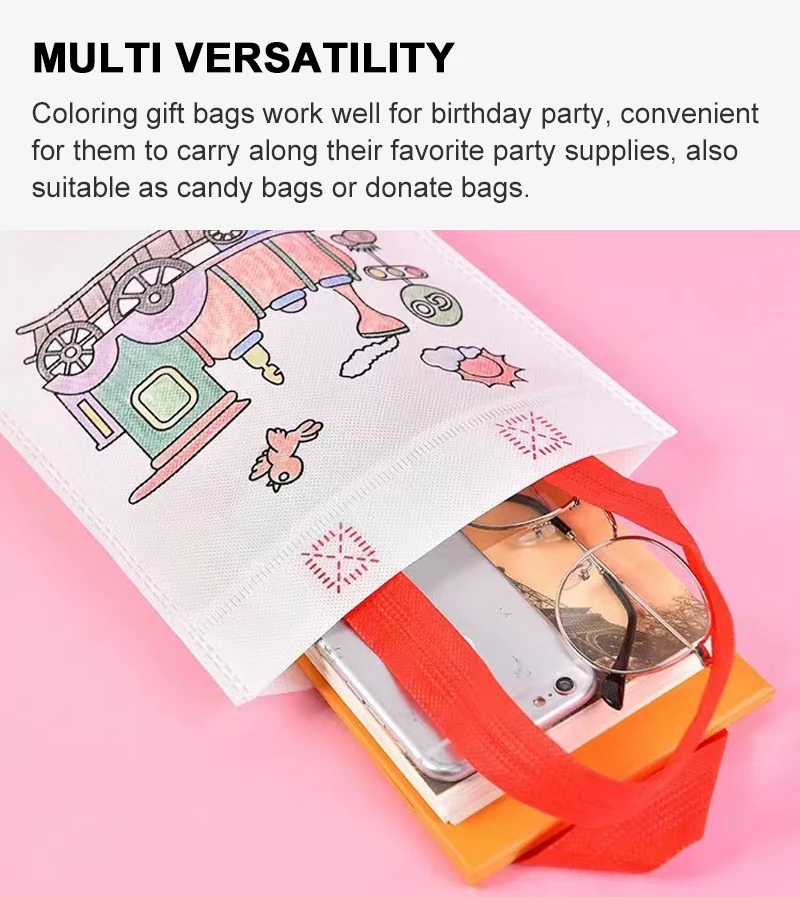 Sd14454ce534f474eb1122521b3ad56f2m DIY Graffiti Bag with Coloring Marker Carnival Animal Art Party Goodie Bags for Kids Eco Reusable Mini Non-woven Shopping bag Mallzona