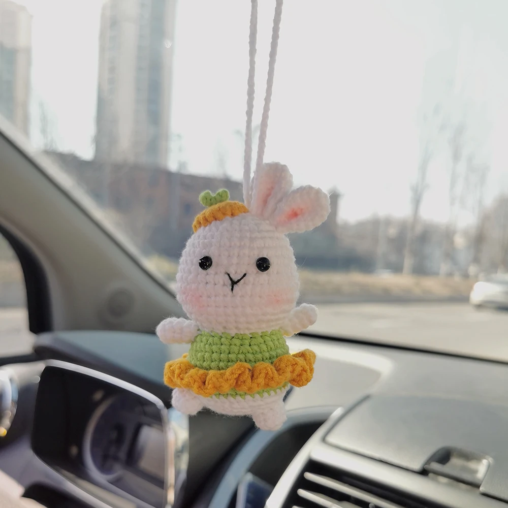 Car Mirror Hanging Accessories Crochet Rabbit Car Rear Mirror Accessory,  Kawaii Car Decor Interior Decoration Gadgets Gift - AliExpress