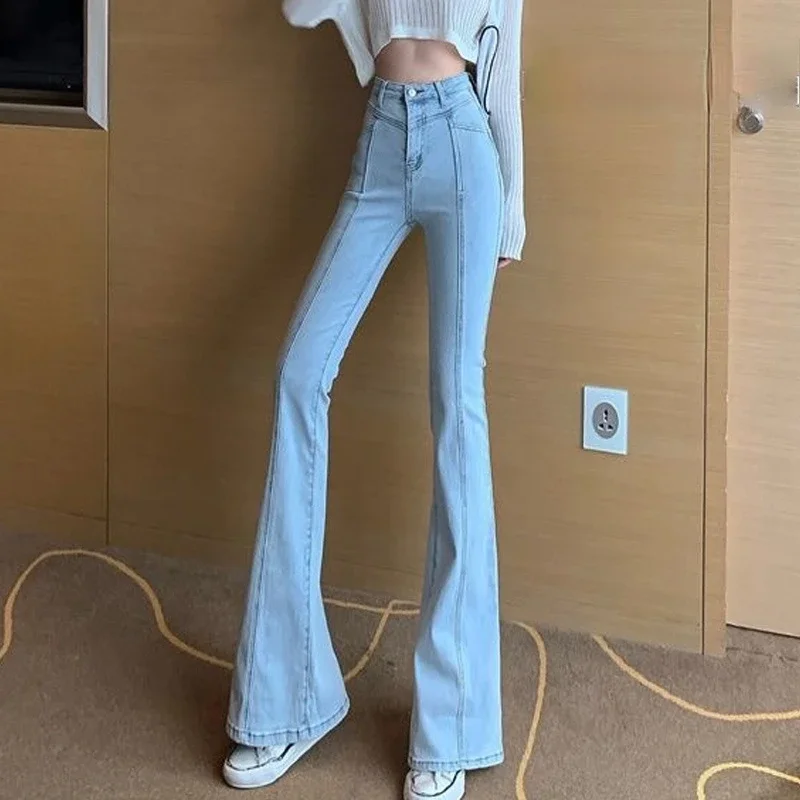 Women Vintage Stretch High Street Denim Pants 2024 New Fashion Casual Pant Elegant High Waist Zipper Slim Trousers Female Jeans kakan europe and the united states new stretch patch jeans men s senior stacked wide leg pants fried street jeans k16 3022