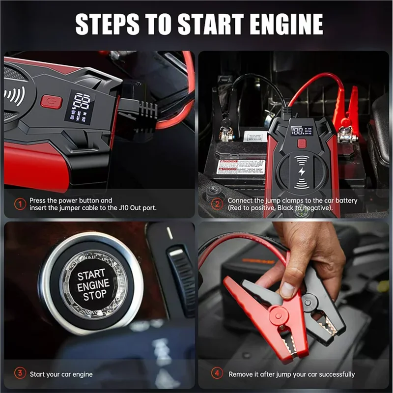 자동차 점프 스타터 보조배터리, 12V 800A 조명, 휴대용 4 in 1 배터리 스타터, 자동 배터리 부스터 충전 시작, 28000mHh