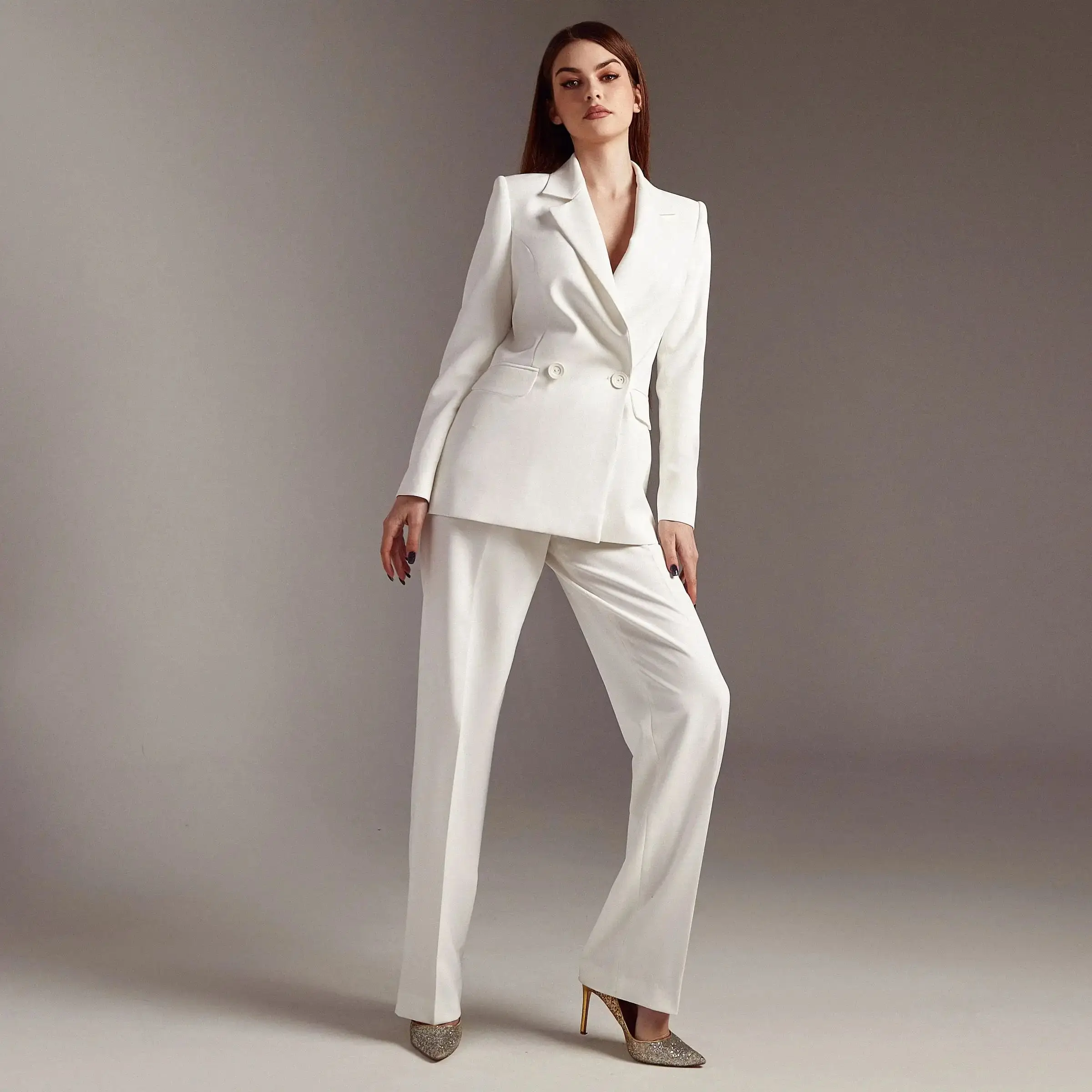 Women's White Suit 2 Piece Suit - Jacket and Wide Leg Pants Women's Wedding Party Prom Formal Event Custom Suit