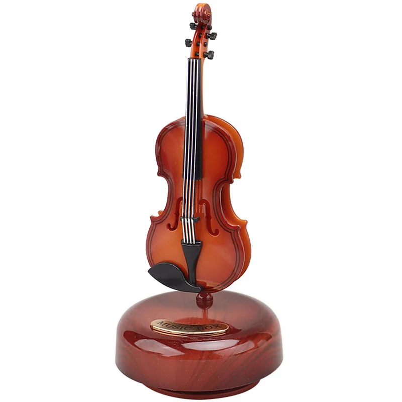 Rotating Violin Music Box Delicate Rotatable Exquisite Violin Adornment Mini Violin Decor Instrument Adorn for Office Cafe Bar