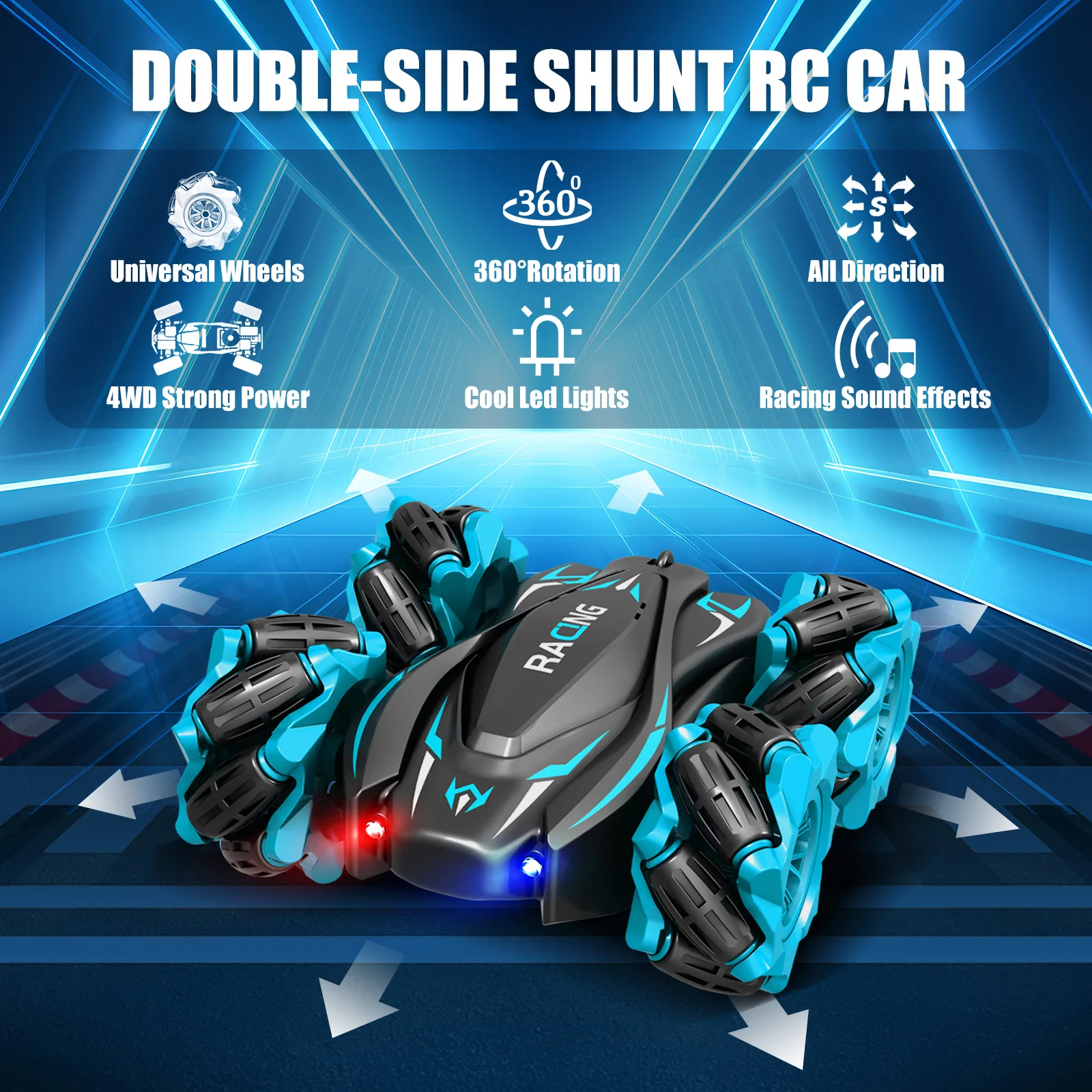Remote Control Cars for Double Sided Rotating Light Music Four-Wheel Drive Off-Road Racing Toy Racing RC Stunt Car Toy for Kids 2
