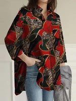 Vintage Oversize Shirt Spring Summer Long Sleeve V Neck Loose Blouse Elegant Harajuku Chic Split Tops Office Lady Tunics 2022 - Image 6